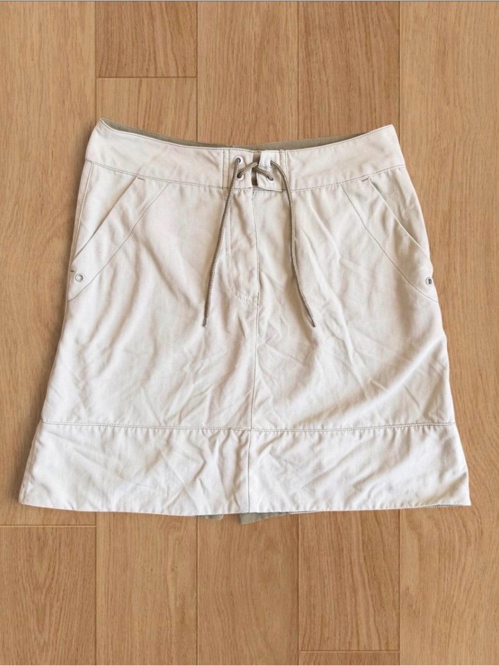 Vintage Tan Drawstring A-Line Mini Sporty Skirt